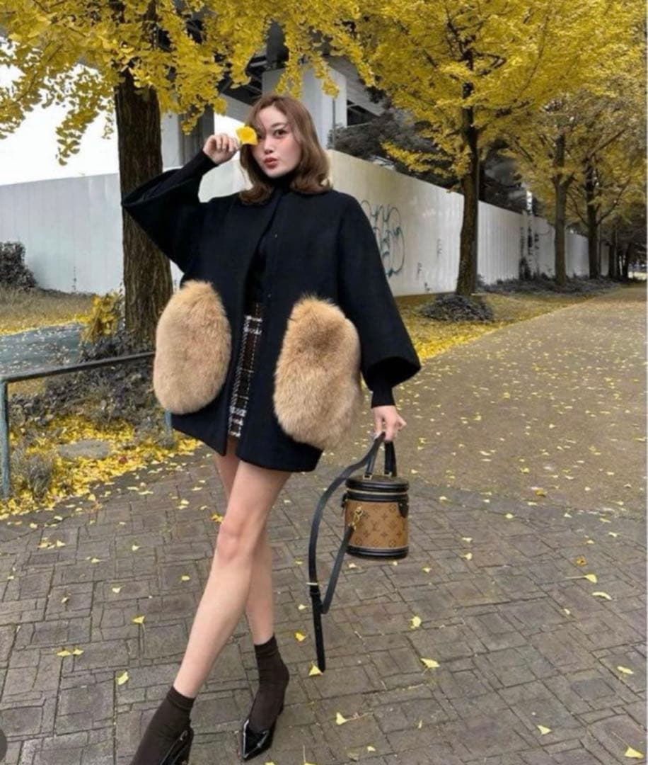 あおば【未使用】sheller シェリエ 　ポケットファー　コクーンコート