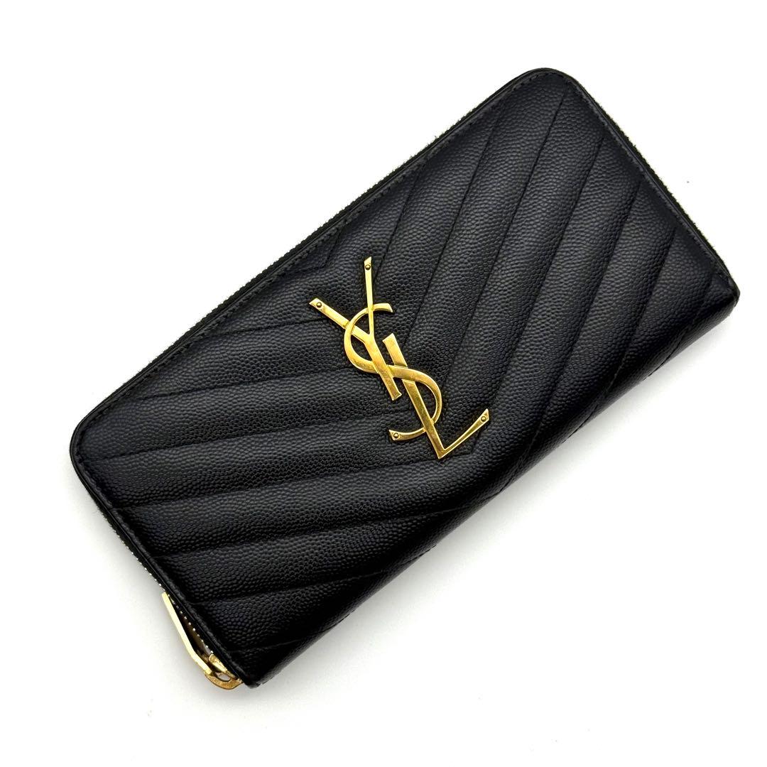 サンローラン YSL Vステッチ キャビアスキン ブラック 長財布 P80