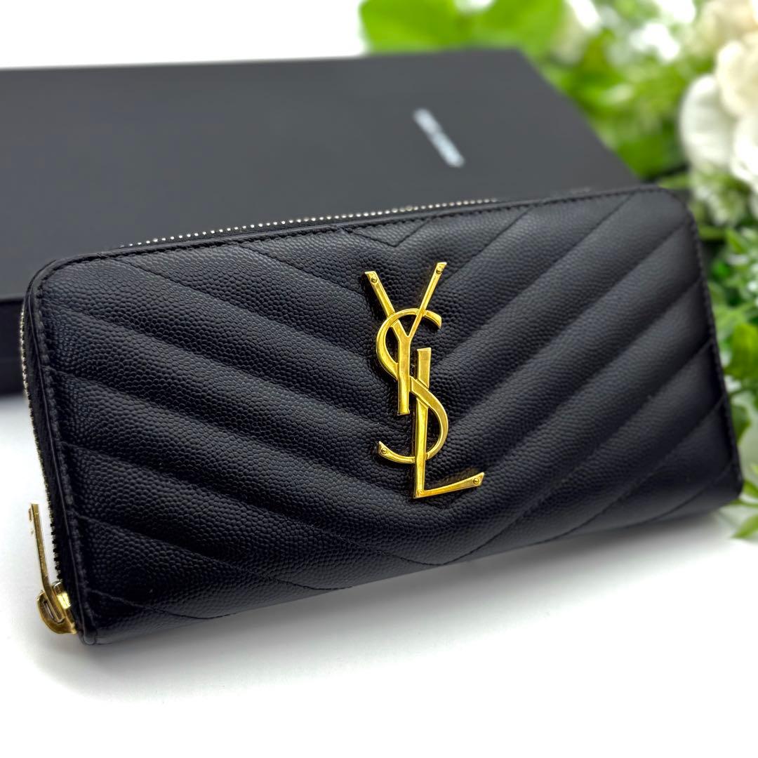 サンローラン YSL Vステッチ キャビアスキン ブラック 長財布 P80