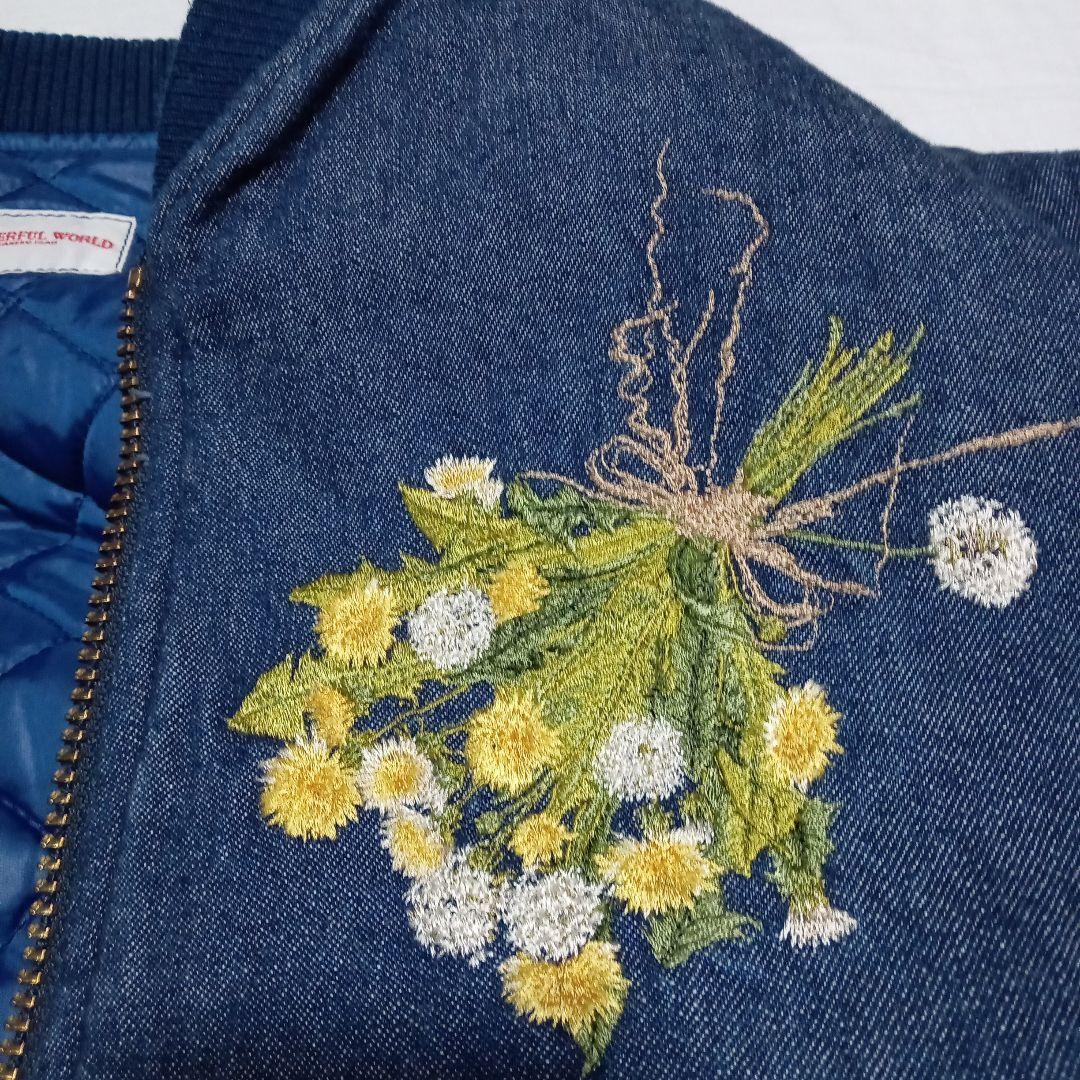茉*華様 ワンダフルワールド デニムブルゾン キルティング リブ たんぽぽ刺繍