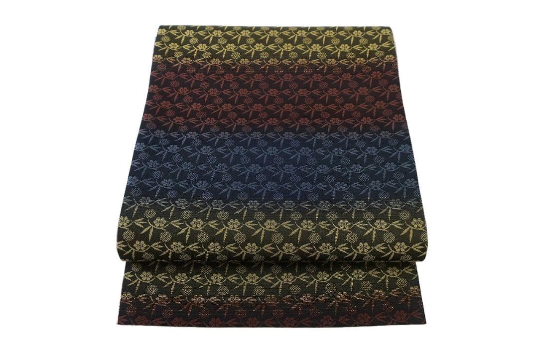 未使用品 袋帯 リバーシブル 紬地 深紫 唐花 枝花 全通柄長さ4m65cm正絹