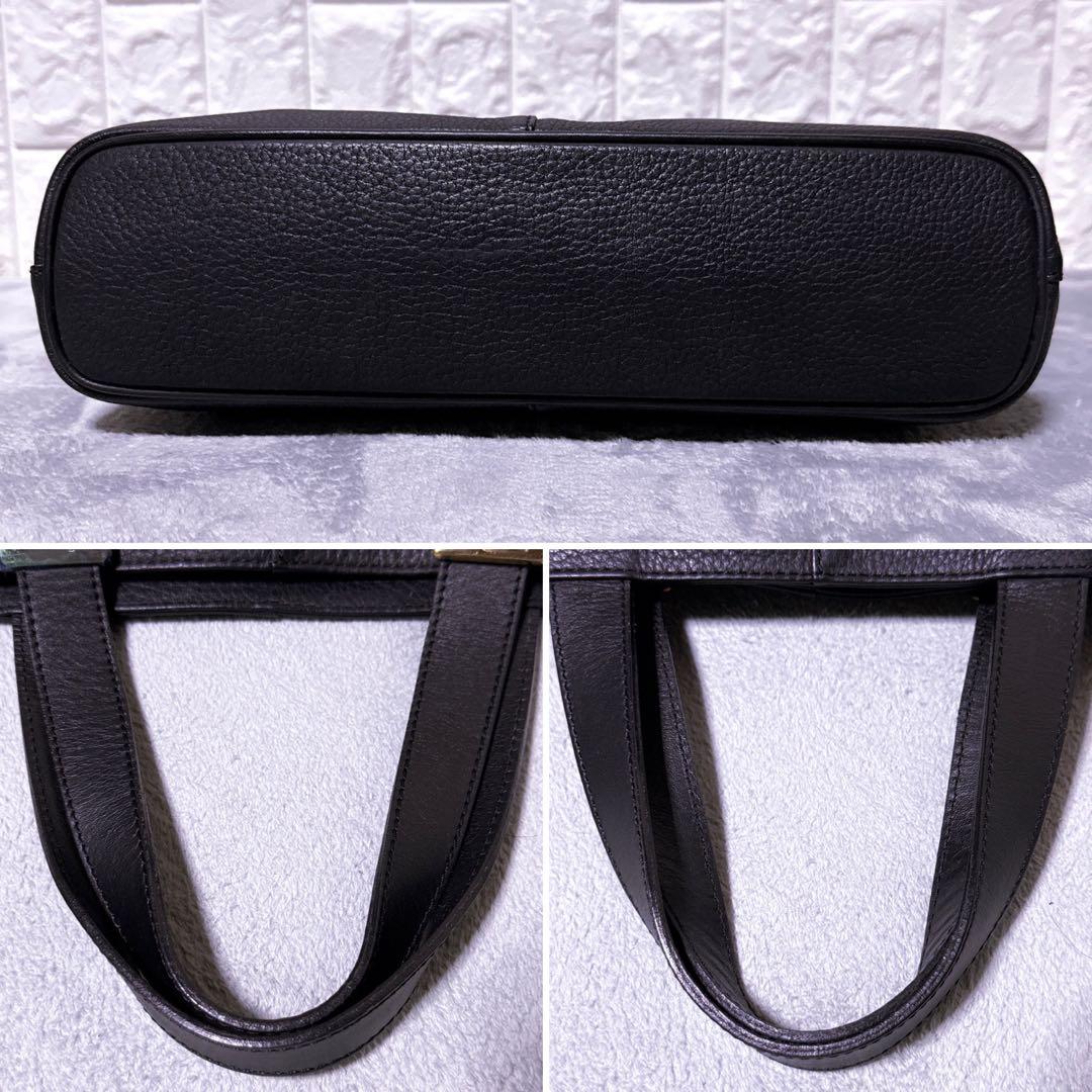 A4【未使用級】バーバリー ビジネスバッグ シボ革 3層 ゴールド金具 ブラック