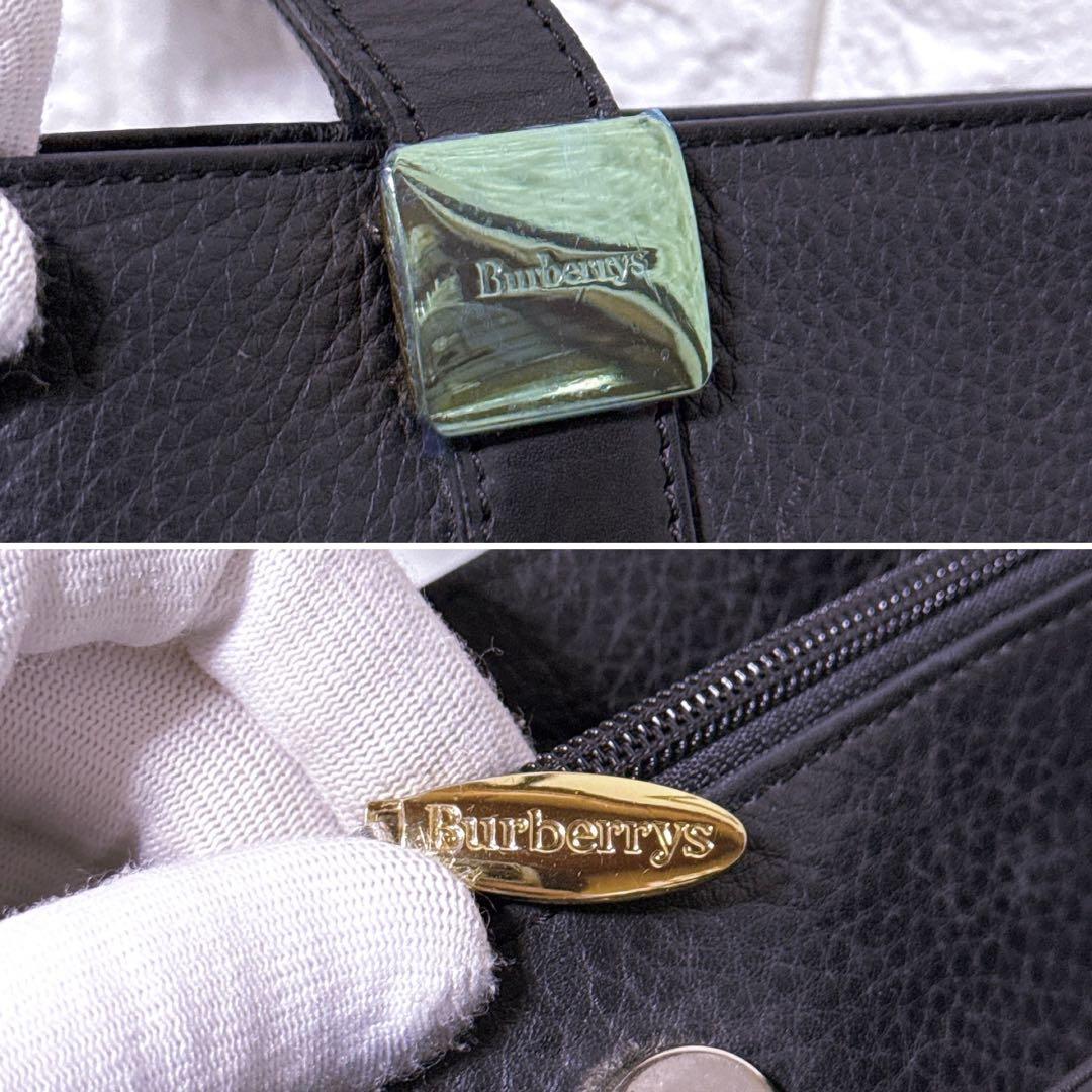 A4【未使用級】バーバリー ビジネスバッグ シボ革 3層 ゴールド金具 ブラック