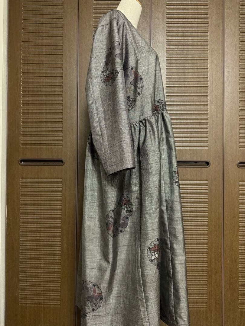 本場大島紬 泥染め ロングワンピース 9マルキ 証紙