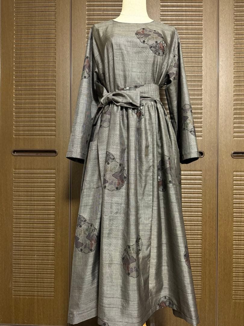 本場大島紬 泥染め ロングワンピース 9マルキ 証紙