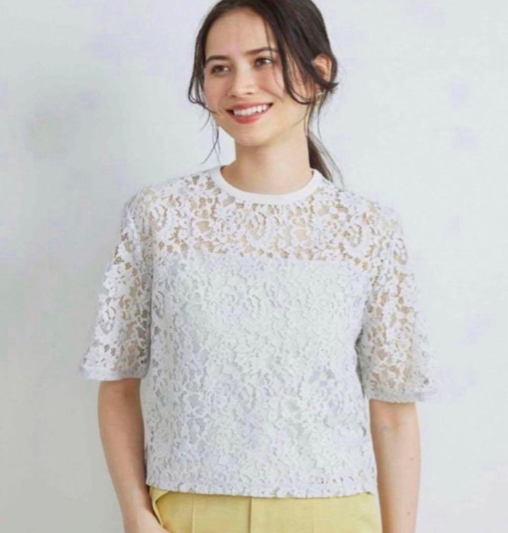 ルーニィ　クロップドレースブラウス 佐藤佳菜子コラボ ライトグレーM