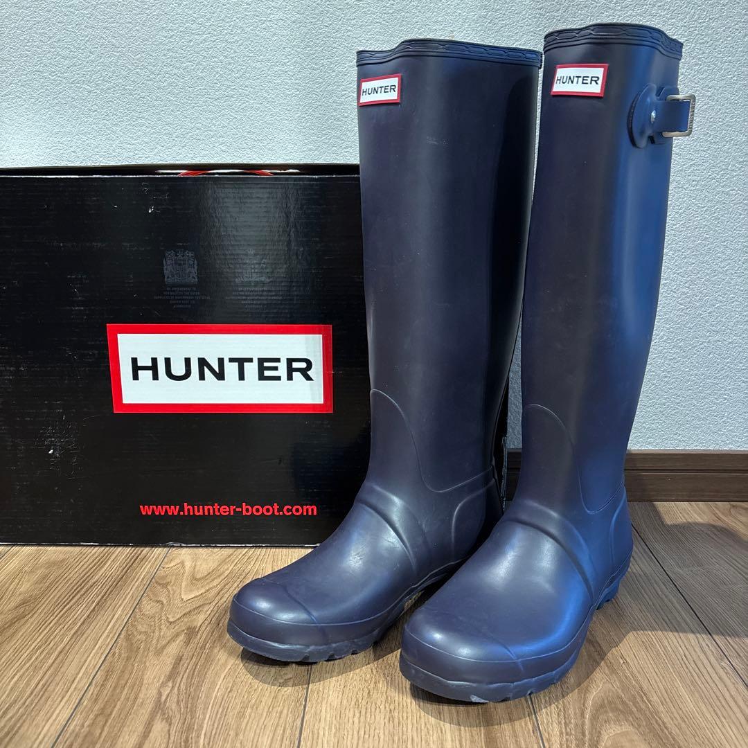 HUNTER ダークブルー 長靴 バックル付き 25cm