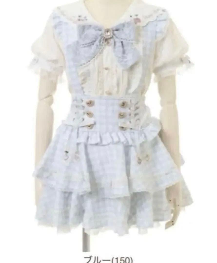 LIZLISA リズリサ はしごリボンギンガムティアードスカパン ブルー