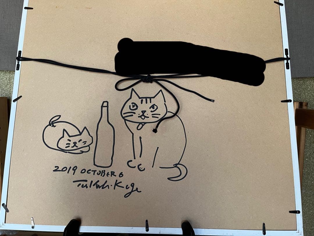 久下貴史 版画 (キャンバスジクレー) 猫にワインは豚に真珠的かも　大サイズ