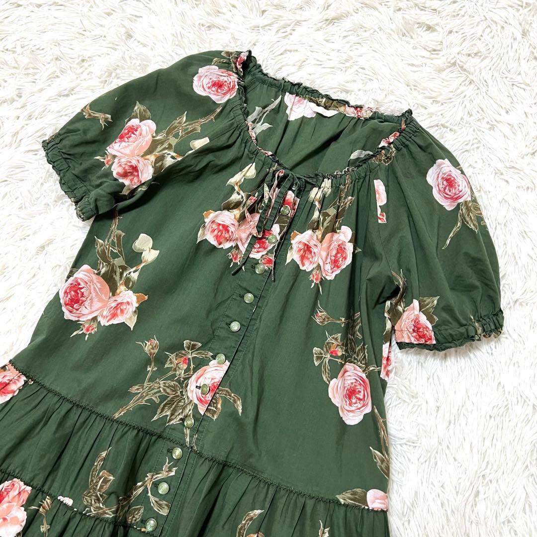 ピンクハウス　花柄　ティアードチュニック フリル　リボン　パフスリーブ　花ボタン