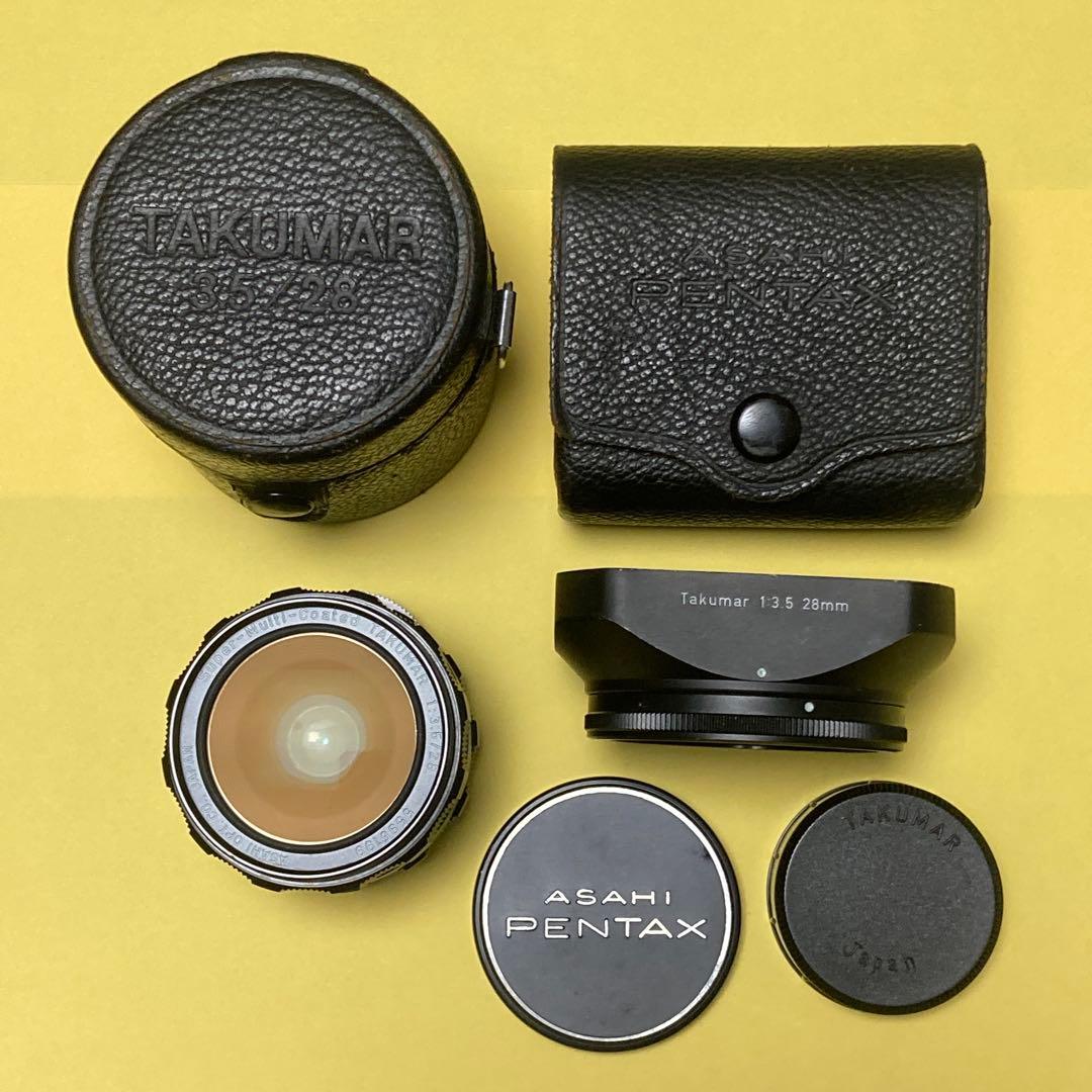 極美品 付属完備 M42 TAKUMAR 28mm F3.5 純正角型フード