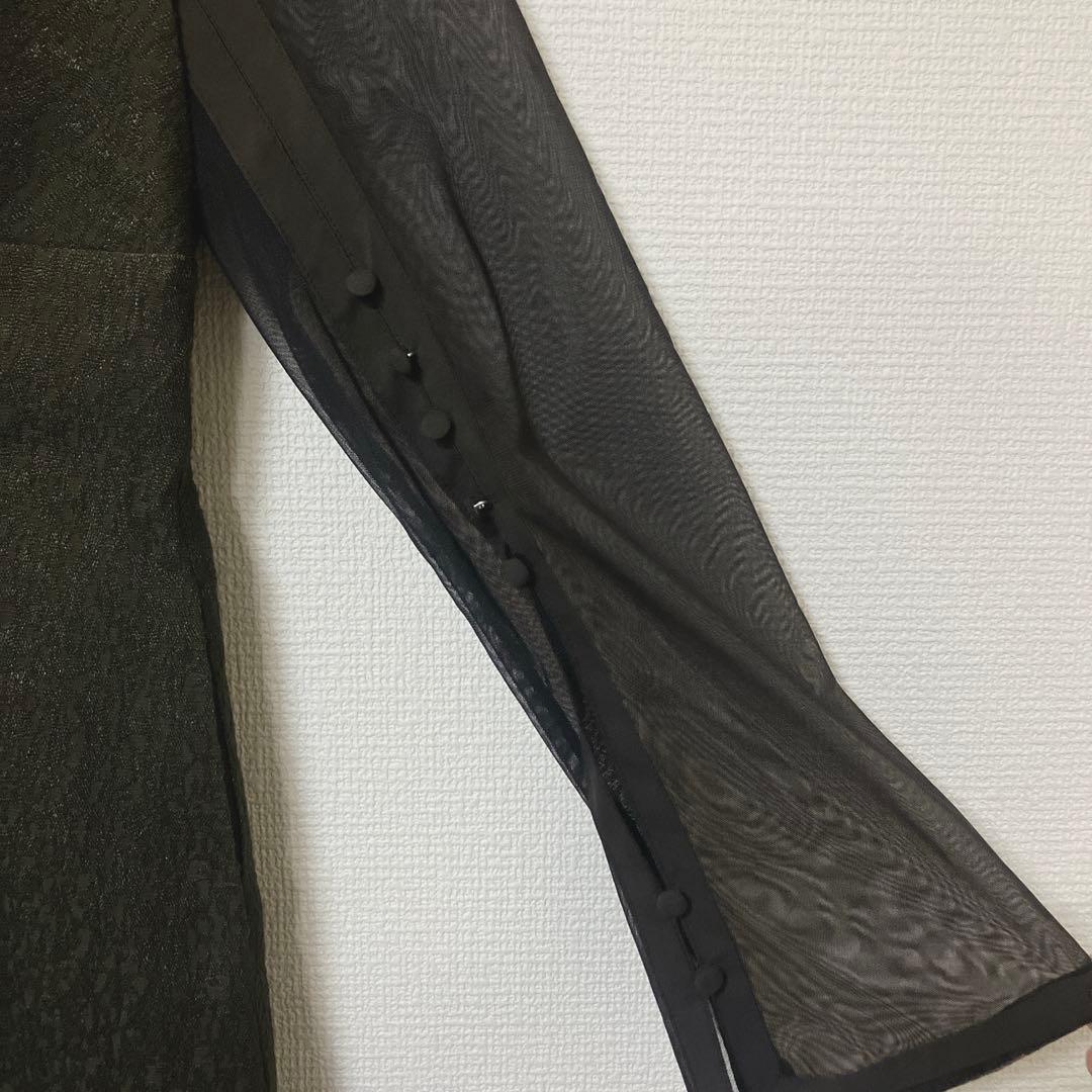 人気　カナ　ジャガード ワンピース チュール トップス セット ブラウン　S