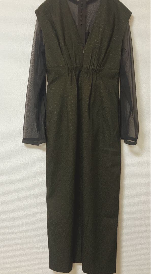 人気　カナ　ジャガード ワンピース チュール トップス セット ブラウン　S