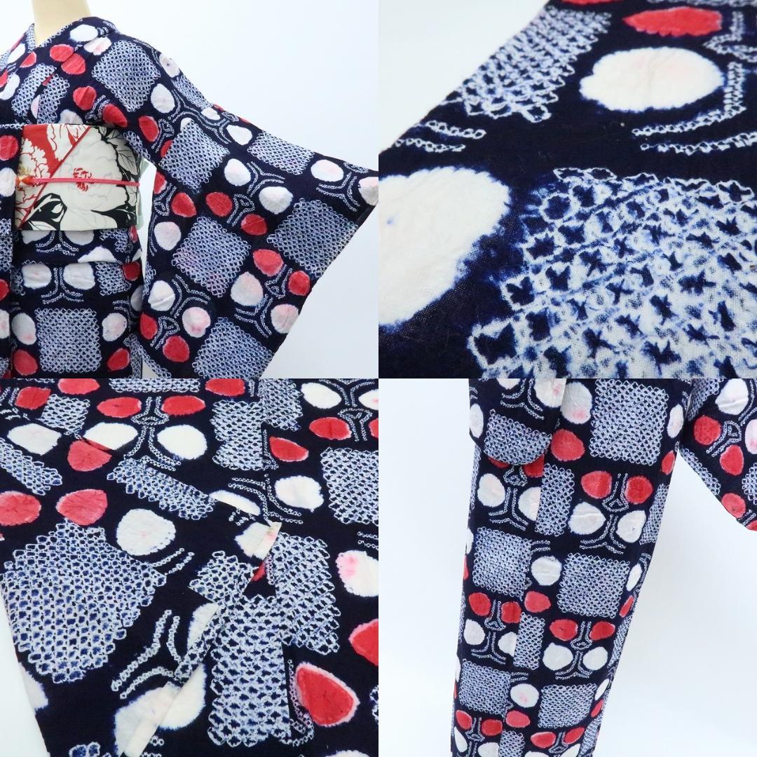 Y3283◆有松鳴海絞り 綿 仕付け糸付 手縫い仕立て 高級浴衣 洗える夏着物