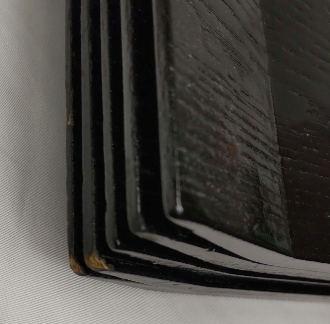 木目の美しい折敷　卓上膳　吹上型　天然木製　黒　漆塗り　５枚セット　共箱あり