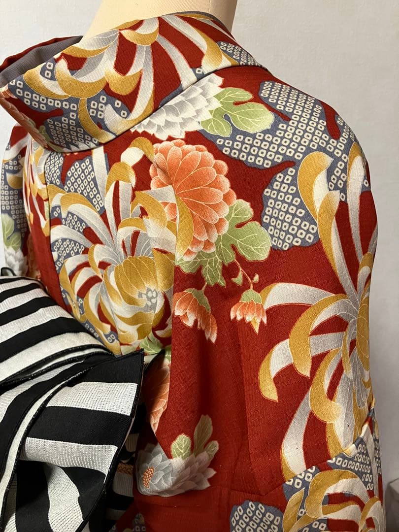 撫松庵　ポリエステル　レトロモダン　夏着物 洗える浴衣　菊　単品