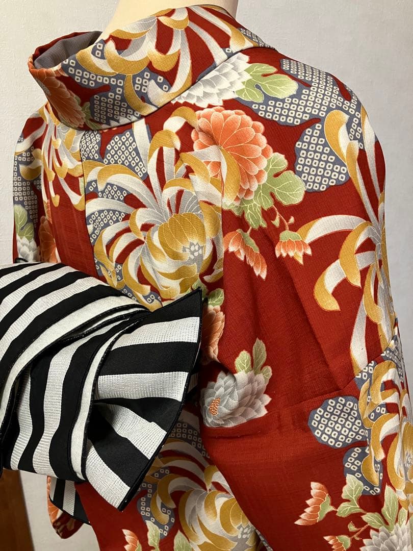 撫松庵　ポリエステル　レトロモダン　夏着物 洗える浴衣　菊　単品