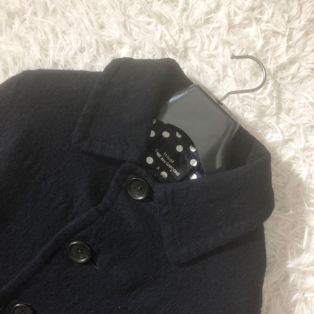 トリココムデギャルソン ウール縮絨ジャケット 裏地ドット レイヤード ネイビー