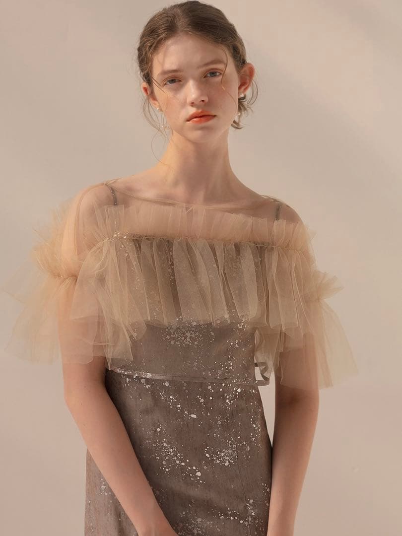 チュールフリルボレロペイントマーメイドワンピースドレス結婚式パーティー二次会