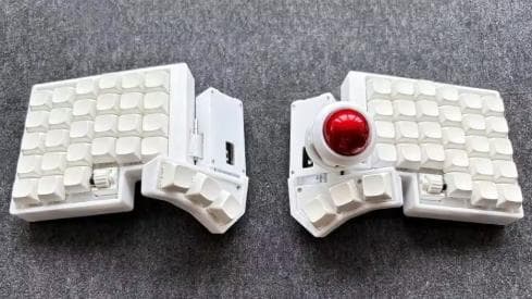 角度調整可能 自作分割キーボード ロータリーノブ2箇所 人間工学 トラックボール