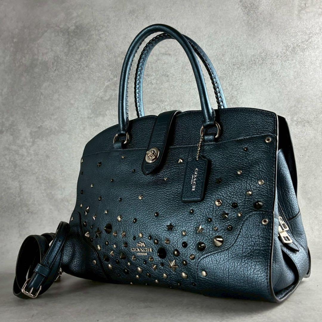 極美品✨コーチ 2way ハンド ショルダーバッグ オールレザー 本革 スタッズ