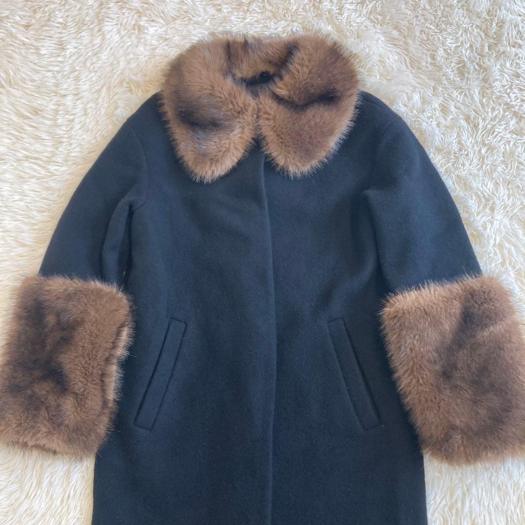 anuans ファートリムコクーンコート　ブラック