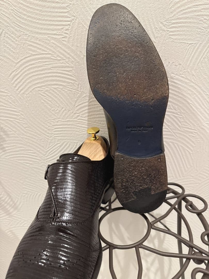 EMPORIO ARMANI リザードレザーモンクストラップ 革靴 イタリア製