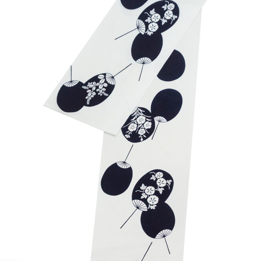 新品竺仙特撰高級ゆかた反物「日本の夏」日本製☆綿100%工芸夏うちわ文白藍染友禅