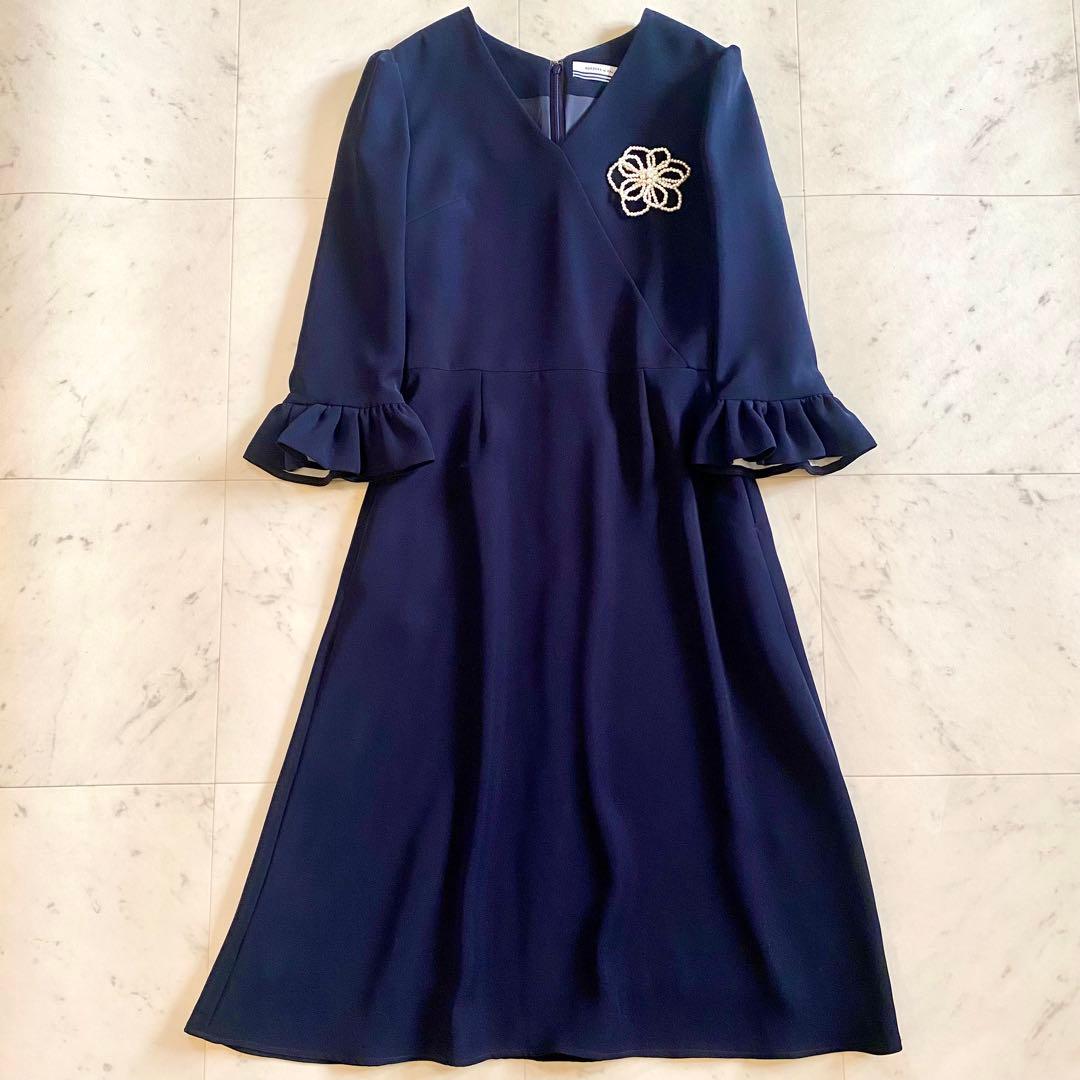 【美品】ボーダーズアットバルコニー　V-NECK DRESS 38 ネイビー