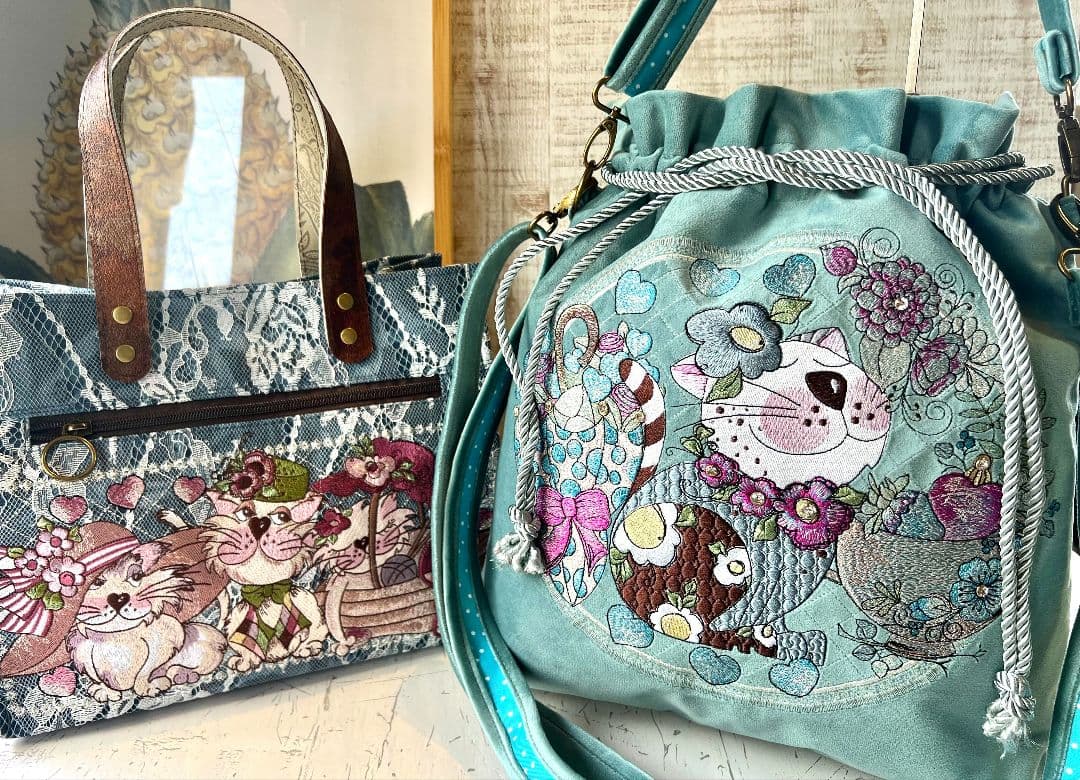 ＊お纏めリクエスト＊ロラライハリス♡ターコイズブルーベロア刺繍の巾着バッグなど