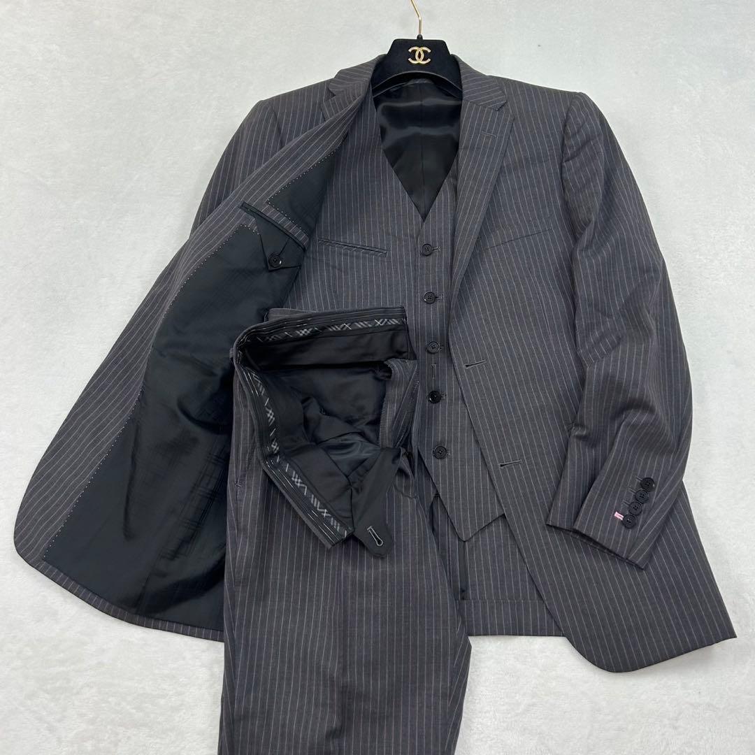 I241 美品 M バーバリーブラックレーベル スーツ上下 グレー メンズ