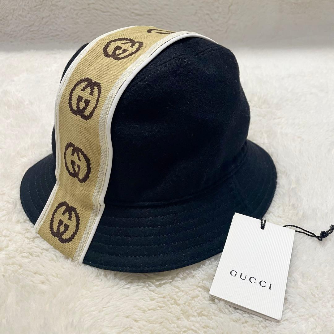 現行モデル GUCCI グッチ インターロッキングG ストライプ ウール ハット