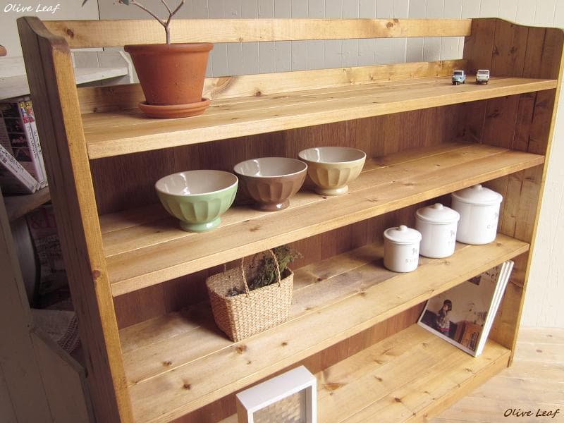 サイズ、デザインオーダー可！超ワイド4段ラック●ナチュラルブラウン無垢材受注製作