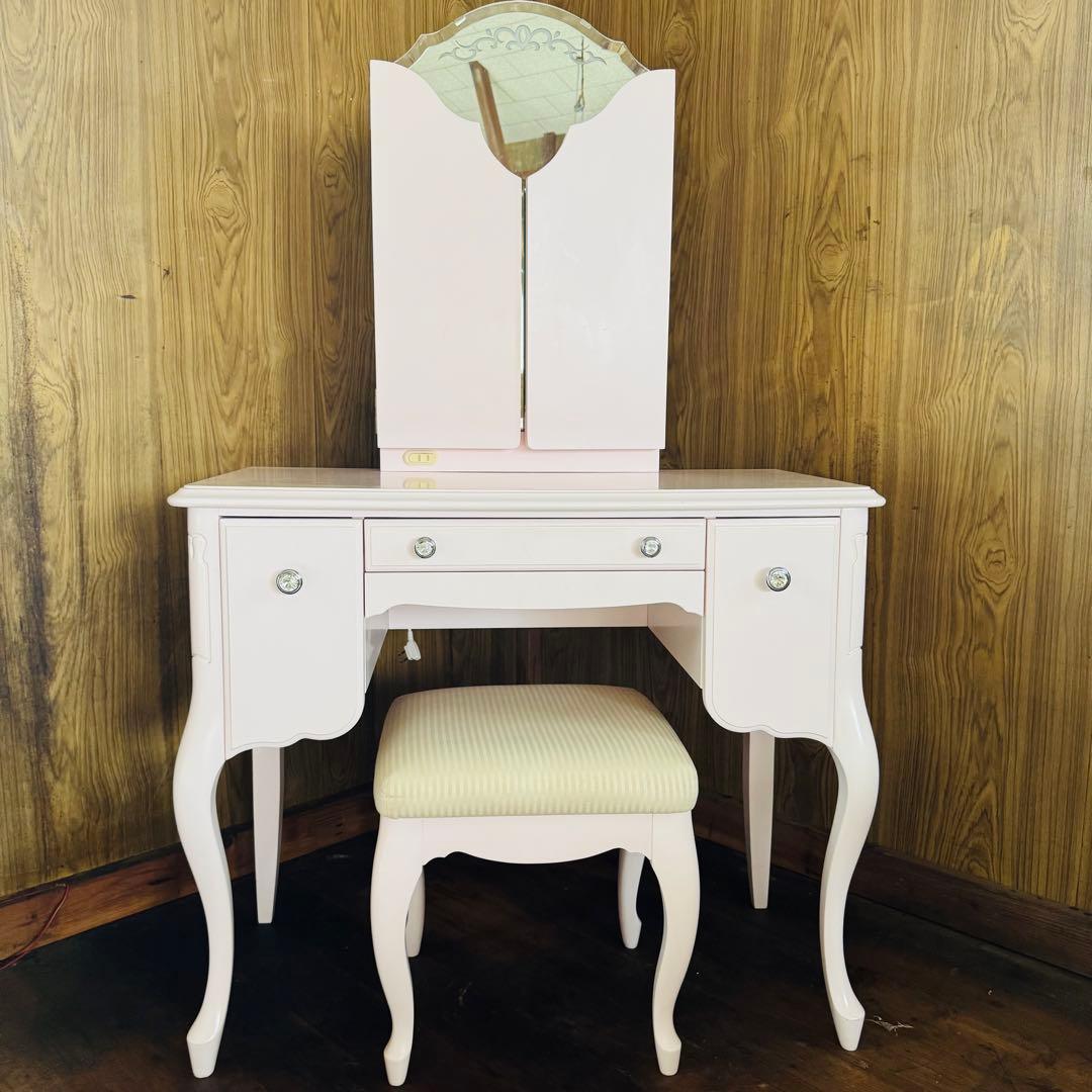 美品★ 東海家具 Fleur ドレッサー スツール ホワイト　猫脚　三面鏡