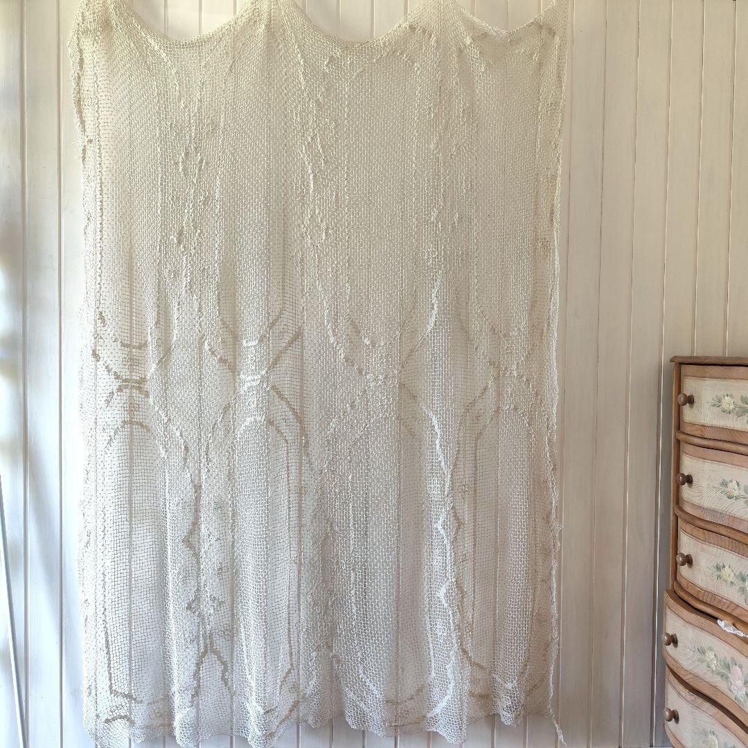 Vintageハンドワークコットンフィレレース　白色　フリークロス