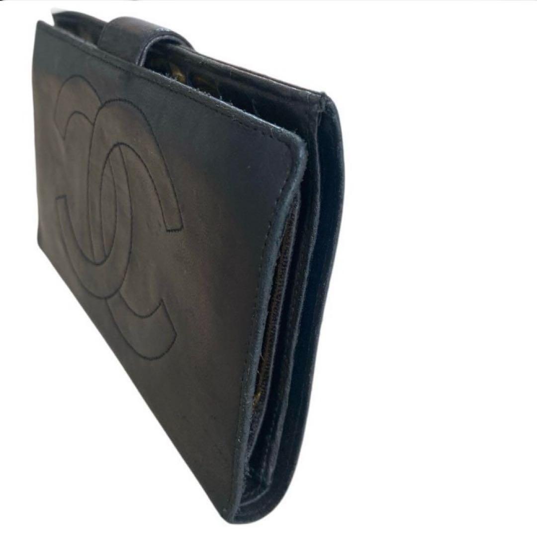 CHANEL オールドシャネル　ラムレザー　ガマ口　長財布　ココマーク　ブラック