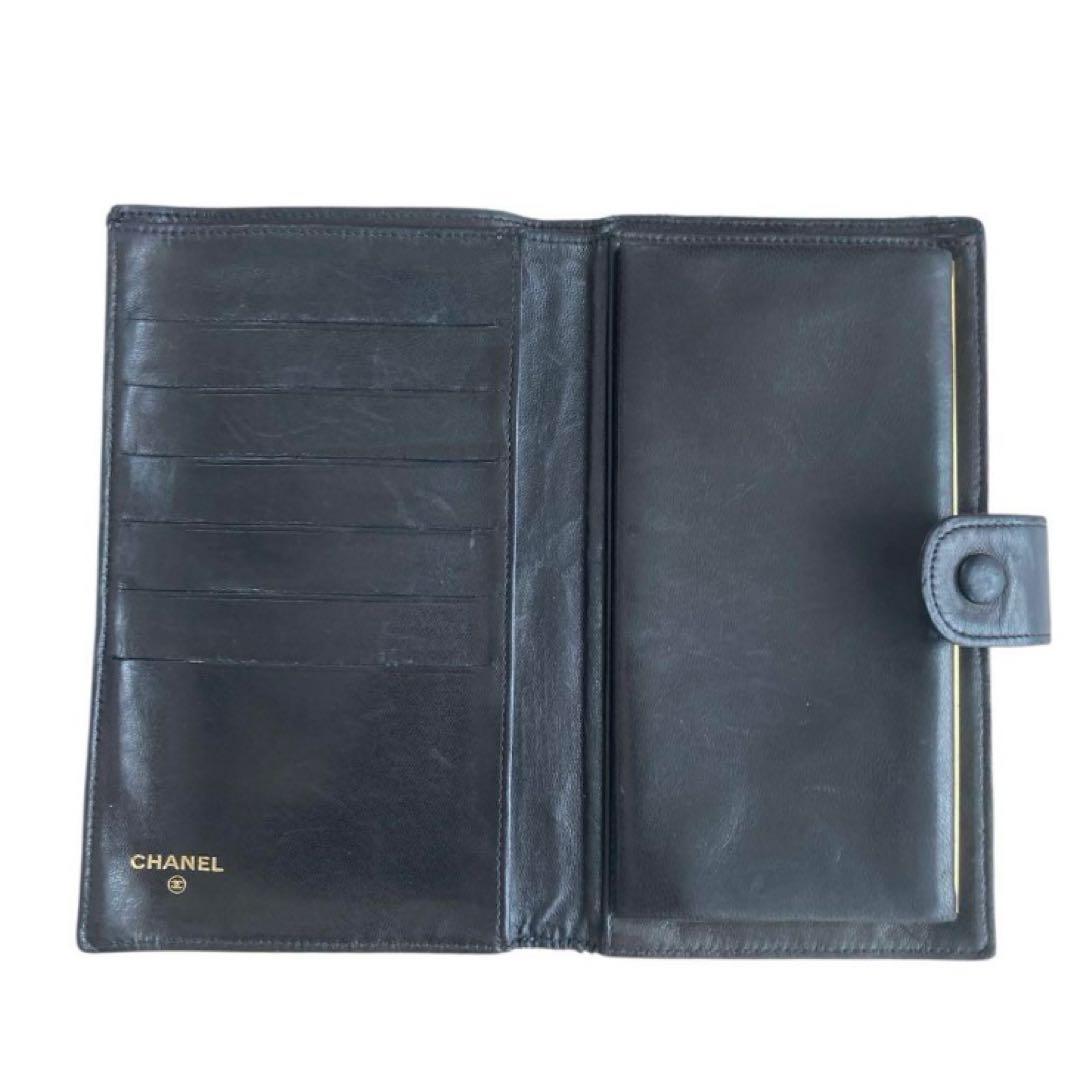 CHANEL オールドシャネル　ラムレザー　ガマ口　長財布　ココマーク　ブラック