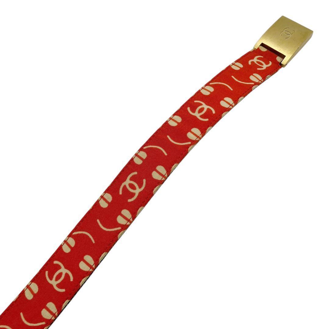 良品✨ シャネル ココマーク ロゴ ベルト キャンバス レッド