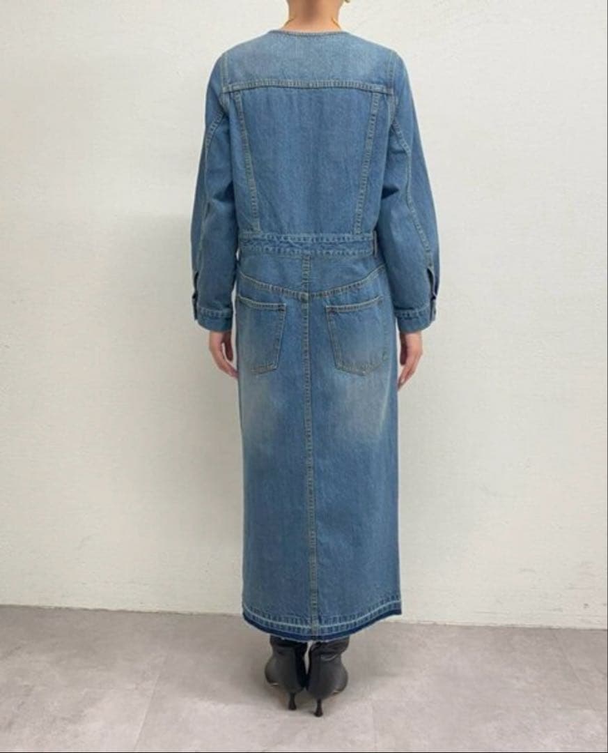 新品タグ付【loungedress】ノーカラーデニムワンピース