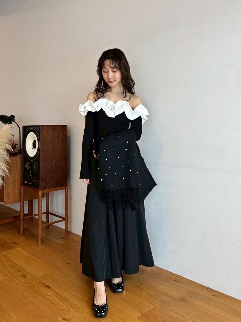 LILY BROWN リリーブラウン フリルカラーニットコンビワンピース