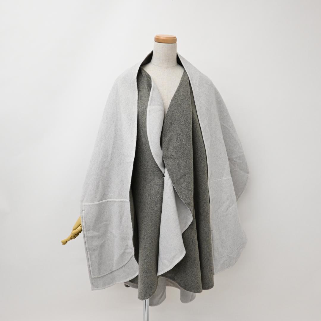 47945★年 イッセイミヤケ ポンチョコート マフラー付き グレー