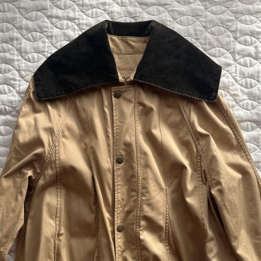 kapital 襟 コーデュロイ ジップアップ ロングコート ベージュ