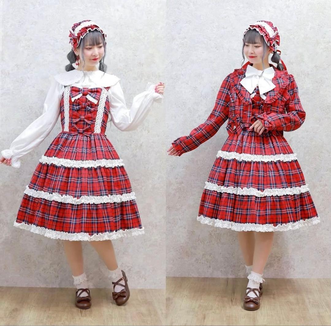 axes femme kawaiiタータンチェック ３点セット 懐古ロリィタ