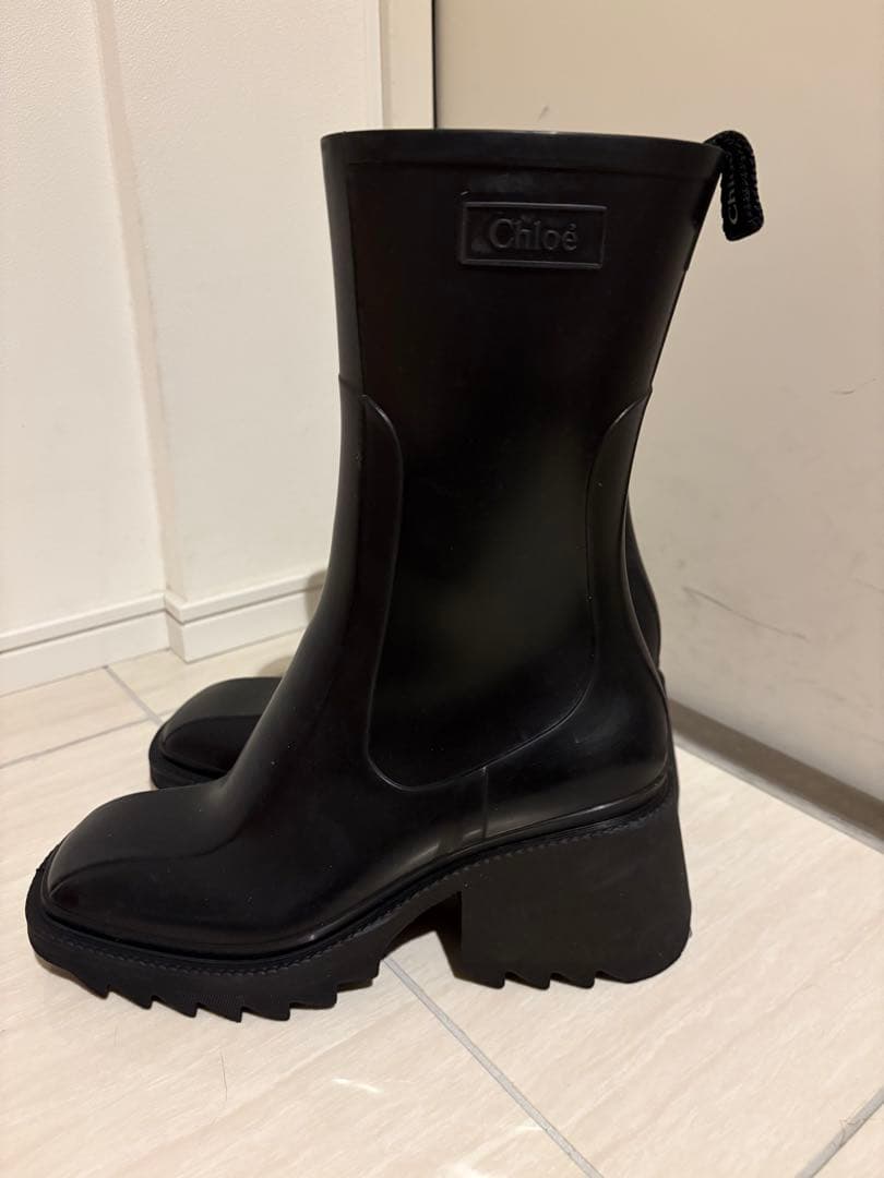 Chloé ブラックラバー長靴 ヒール付き　38