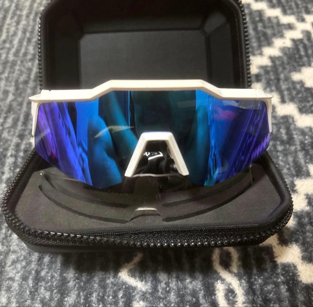 100%スポーツサングラス 青色ミラー レンズ ケース付き