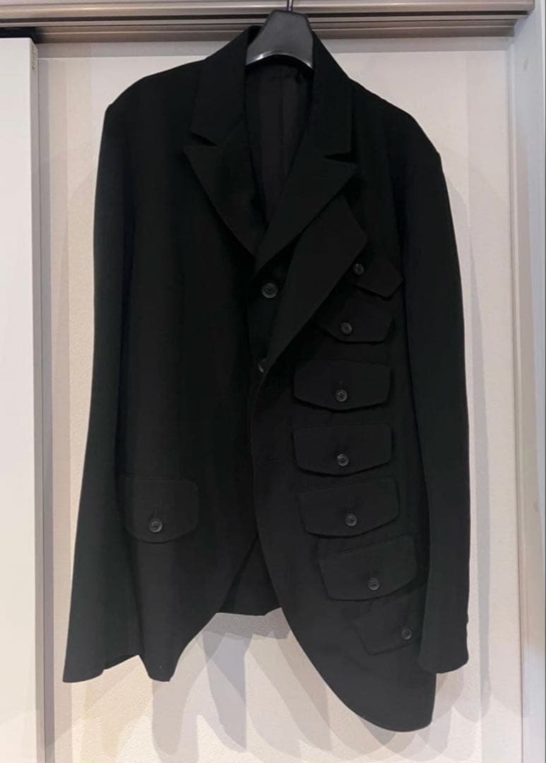 ヨウジヤマモトプールオム 19ss ウールギャバジン左前二重フラップジャケット