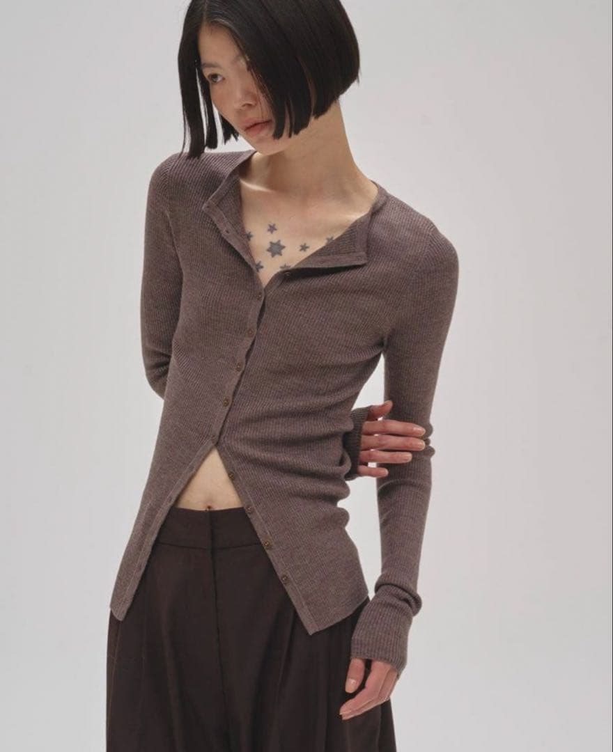 トゥデイフル Silkwool Knit Cardigan モカ