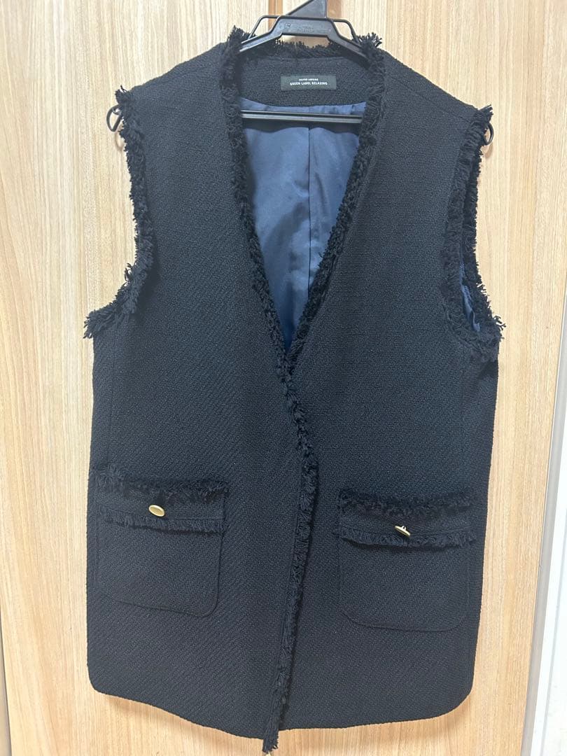 GREEN LABEL RELAXING ブラックツイードベスト　入園入学卒園