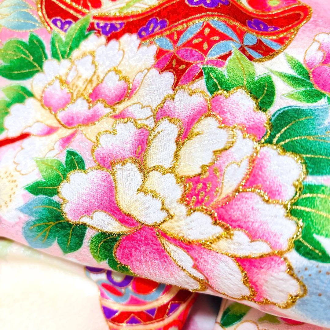 【新品】 正絹 特選京友禅 刺繍入り お宮参り産着♦︎長襦袢付 ペールオレンジ 鈴