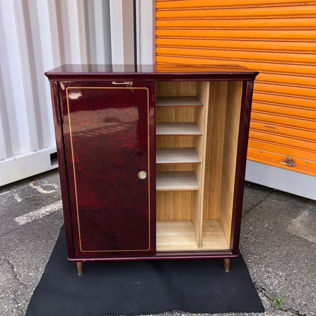 アンティーク　マホガニー　下駄箱　ワインレッド木製収納キャビネット